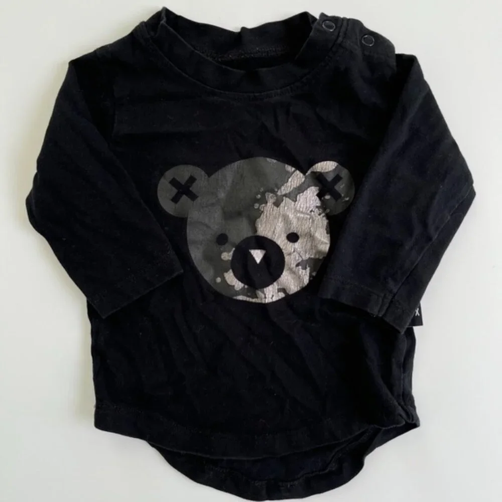 Huxbaby Black Long Sleeve Tee with Bear Graphic - Picture 1 of 1